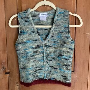 Chanel wool knitwear sleeveless blue/green woven vest